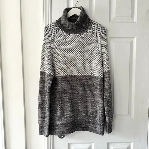 prAna  Abelle Grey Colorblock Cotton Open Knit Turtleneck Tunit Sweater Medium