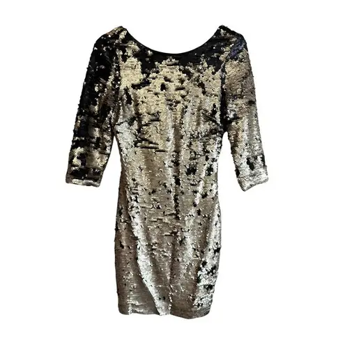 The Room Sequin Dress Mini Cocktail Party Black Gold Sparkly Size S