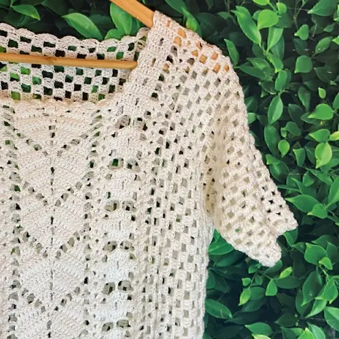 Crotchet style short sleeve white trendy see through top White Size undefined