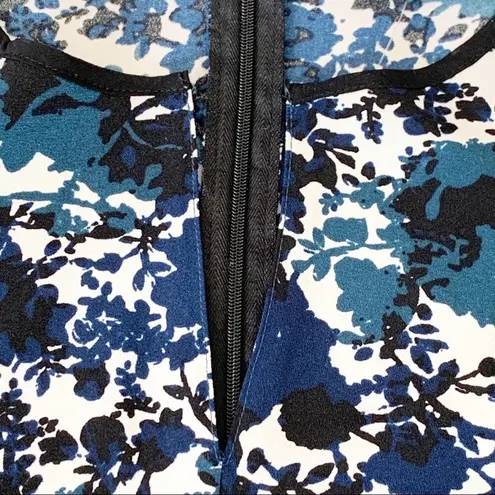 Simply Vera Wang Dress Blue Tan Floral A Line Long Sleeve Fit & Flare Size XS