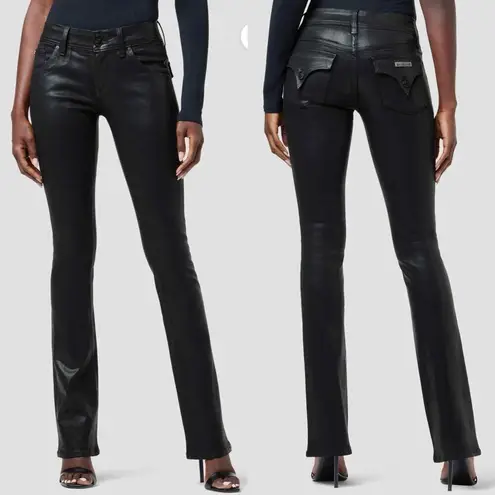 Hudson Beth Mid Rise Baby Boot Size 32 Black Coated Beauty Inseam 34” Long