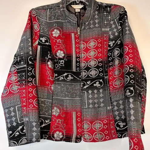 Christopher & Banks 90s Tapestry Jacket Red & Black Floral Design Women’s Large