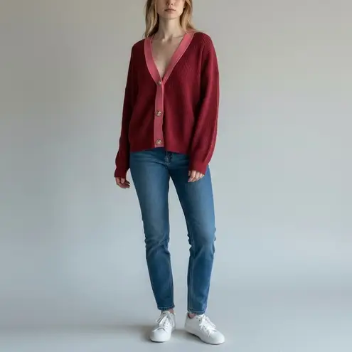 Ramy Brook Nina Cardigan Sweater Size Medium Red Cashmere Blend