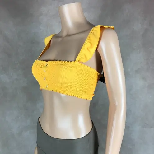 California Waves Yellow Smocked Ruffle Bikini Top NWT SMALL