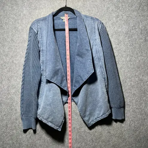 Natural Reflections Blue Washed Cotton Waterfall Cardigan Jacket Knit Sleeves L