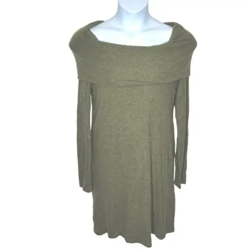 Joan Vass Olive Green Cowl Neck Off-Shoulder Sweater Dress M Midi Shift