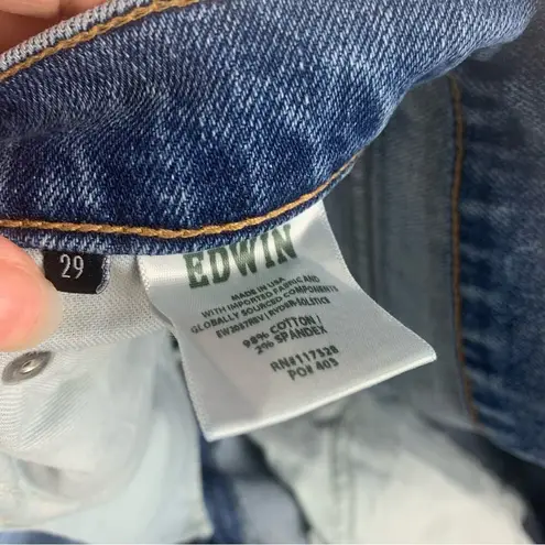 Edwin women's size 29 denim jeans raw hem crop straight leg usa Blue