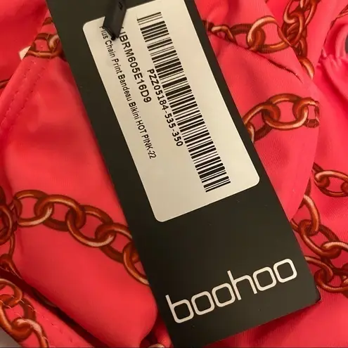 Boohoo Chain Print Bandeau Bikini Set in Hot Pink 18