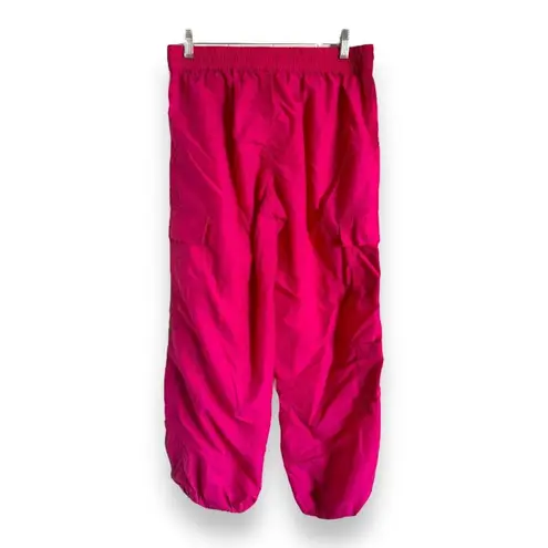 Full Tilt  Womens Pants Sz M Hot Pink Parachute Cargo Crinkle Nylon Toggle