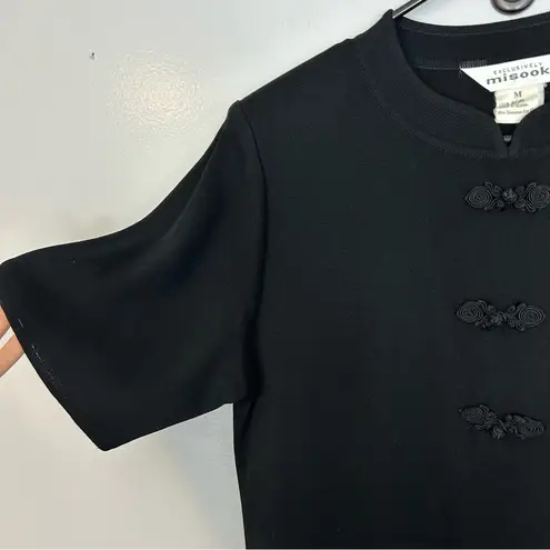 Misook Black Cheongsam Mandarin Collar Black Midi Dress Size M