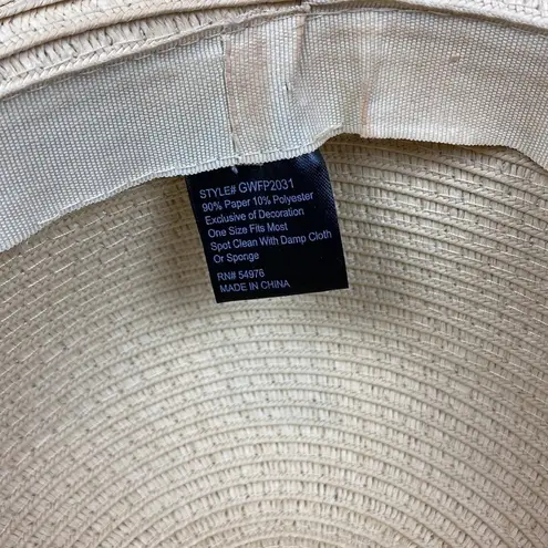 David & Young Tan & Blue Paper Wide Brim Woven Straw Sun Summer Hat OS