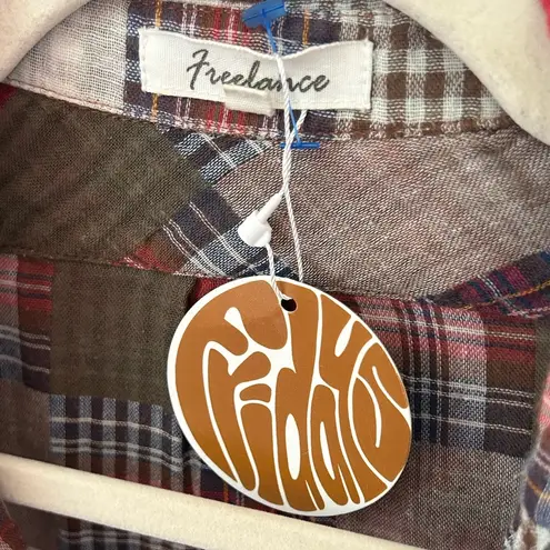 prairie patchwork plaid short romper with pockets size NWT M Brown Size M