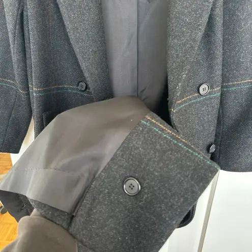 Vintage Alorna Petite Women's 100% Wool Windowpane Plaid Pea Coat, Size M, EUC Gray Size M