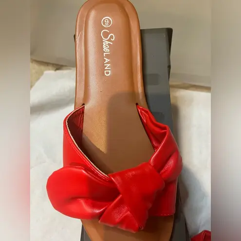 Shoe Land Cherry Vibrant Red Bowknot Tied Padded Flat Dressy Sandal Shoes Sz 9