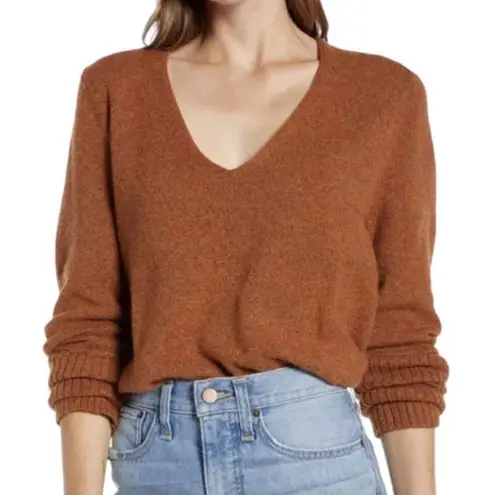 Something Navy V Neck Sweater Knit Wool Blend Rust Orange Brown Womens Small