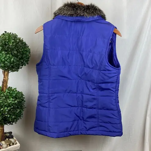 Activology Blue Fur Trim Zip Up Quilted Sleeveless Puffer Vest L Size L