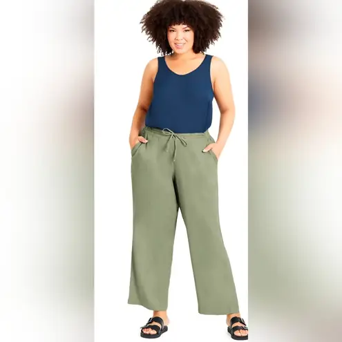 Evans Sage Viscose Linen Blend Trouser Pants Size 24 Green