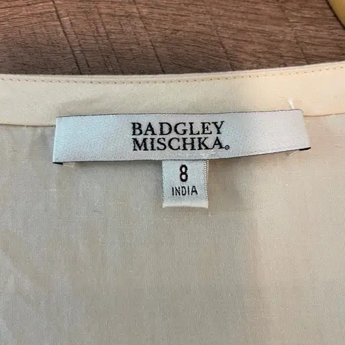 Badgley Mischka Embellished Top Sequins Floral Cotton V Neck Blouse Size 8