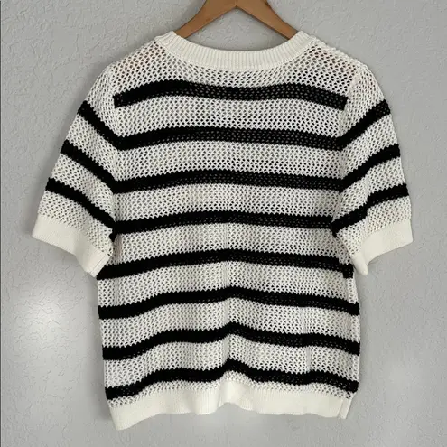 Laundry by Shelli Segal  Open Knit Sweater Country Club Stripe Sporty Preppy