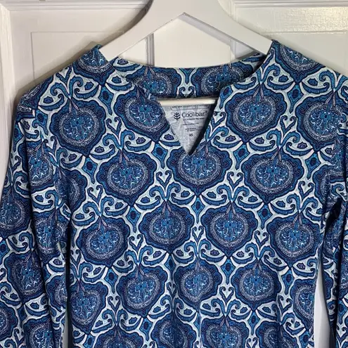 Coolibar Oceanside Tunic Blue White Dress UPF 50+ 3/4 Sleeve W