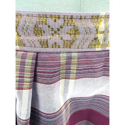 VTG 70s Maxi Skirt Cranberry/Pink Plaid Gold Metallic Thread Pleats Sz S/M Red Size M