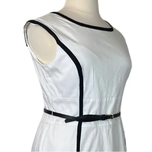 Jones Studio Sheath Dress Round Neck Sleeveless White Black Trim Women’s Size 16