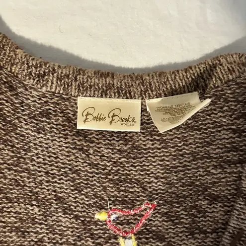 Vintag Bobbie Brooks Sweater Vest Sz XL 14/16 Winter Snowman Cardinal North Pole Brown