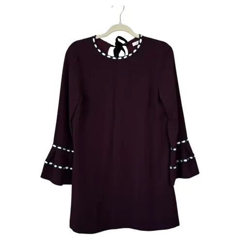 Alexis Rustam Ribbon-Trimmed Bell-Sleeve Shift Dress Plum Size Medium Autumn