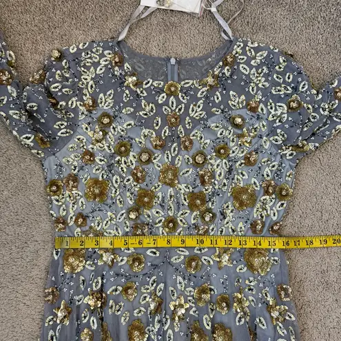 Mac Duggal 5533 Beaded Sequins Long Sleeve Gown Platinum Gold 10