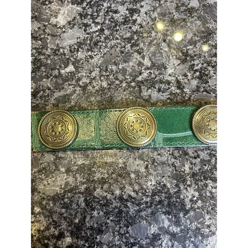 Vintage Made In The USA Green Leather Belt Crocodile Print Western Medallions