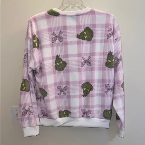 The Grinch Pink Plaid Fleece Sweatshirt • Size Medium • Holiday Cozy Top NWT