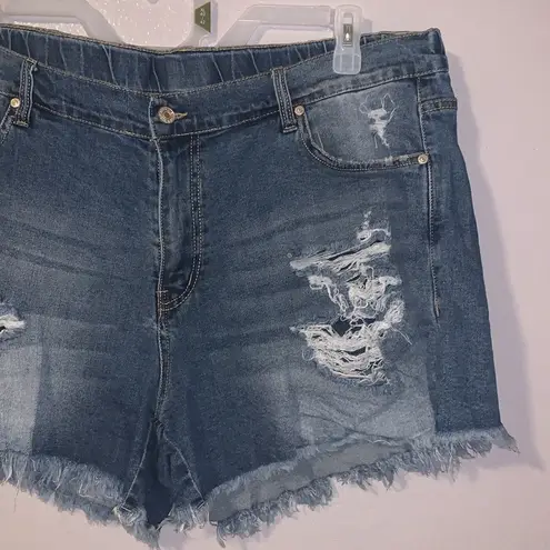 Blue Denim Distressed Mid Rise Summer Jean Shorts Size XXL