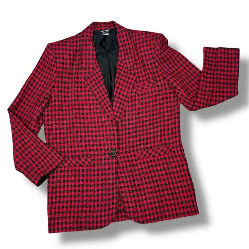 Vintage Chad Stevens Buffalo Check Long Boyfriend Blazer Red Black 12