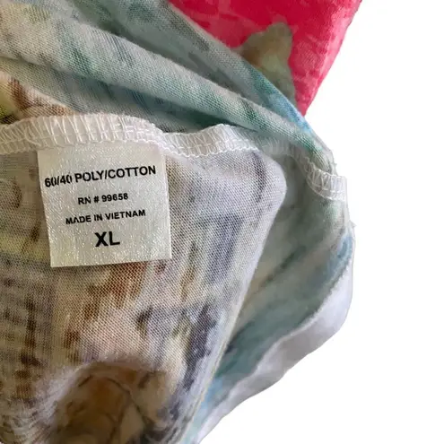 Bob Easy short sleeve vneck art deco XL pink white palm tree bungalow Pink