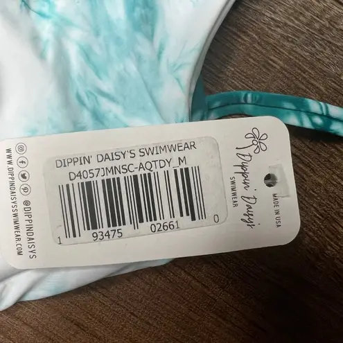 Daisy NWT Dippin 's Aqua Tie Dye Twisted Bralette Bikini Top Teal White Medium