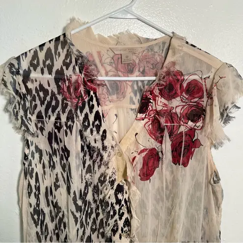 Jonathan Martin Button Down Blouse Beige Animal Print Floral 2X