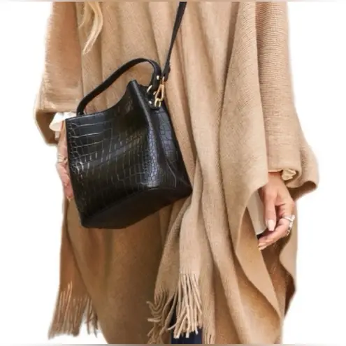 AOTA | Croc Embossed Top Handle Bucket Bag W/ Crossbody | $188 | NWT Black