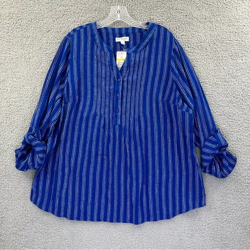 kim rogers NWT  Curvy Long Sleeve Button Down Shirt Cotton Blue Stripe Women's 1X