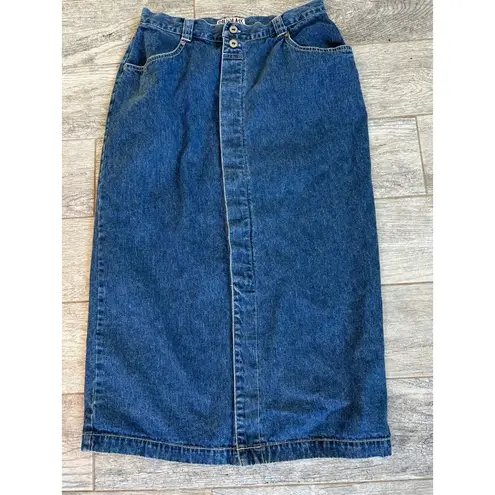 Bill Blass Denim Jean Maxi Skirt 14P 14 Petite Modest Vintage Pockets Button Up