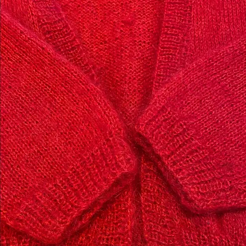 VTG Mohair Hand Knitted Postbox Red Cardigan w pockets Jennifer Reed Medium