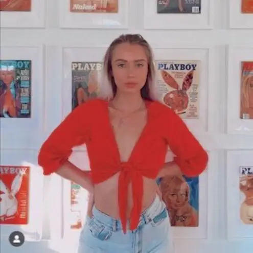 Wilfred Aritzia Linen Tie-Front Crop Top Blouse XS - Navy Blue