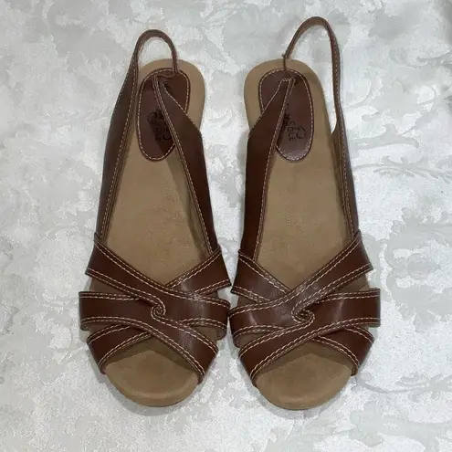 Mountain Sole Women’s Brown 3” Wedge Strappy Sling Back Open Toe Sandals 9.5