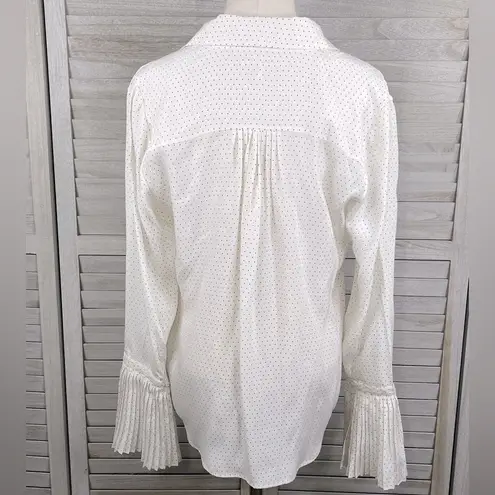 Frame  Pleated Bell Cuff 100% Silk Blouse White w Black Dot-S/P