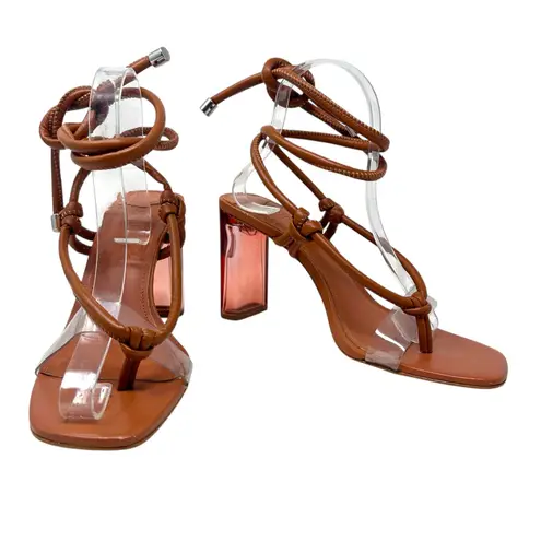 Schutz Siena Ankle Tie High Heel Sandals Caramel Brown Clear Size 9.5