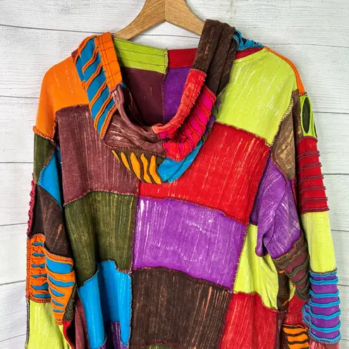 Greater Good Network XXL Hippie Patchwork Jacket Hoodie Festival Indie Artsy Orange