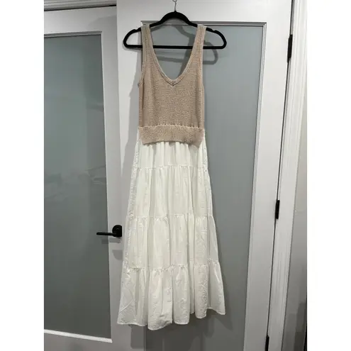 Elan Women's Dress Knit Tank Top White Tiered Maxi Dress Size M Medium