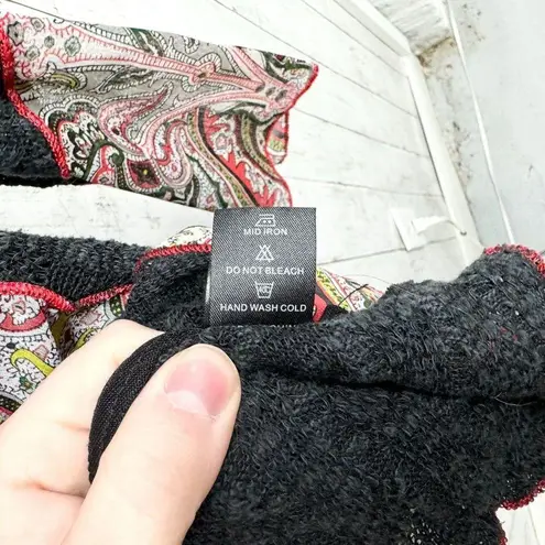 Boutique Blouse Women Sz M High Low Long Sleeve Deep B Floral Paisley Multicolor