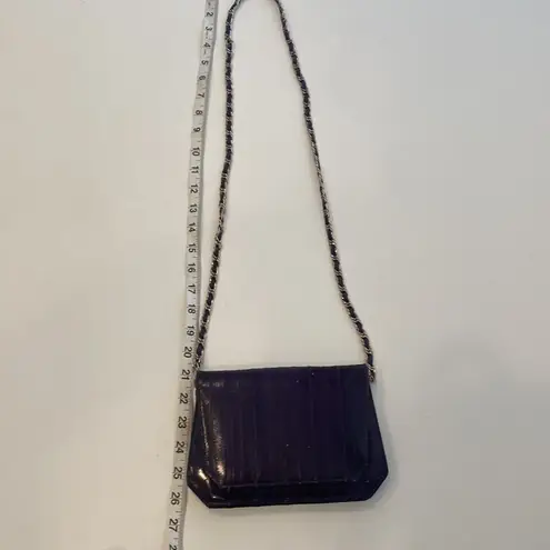 Lee Sands Vintage 1980s Purple Eel Skin Crossbody/Clutch Bag Snap Closure Mirror