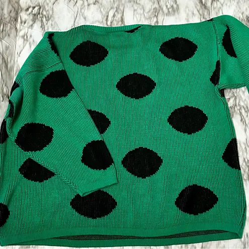 Bold Green and Large Black Polka Dot Sweater 80s Vintage Oversized Vibrant Cool Size undefined