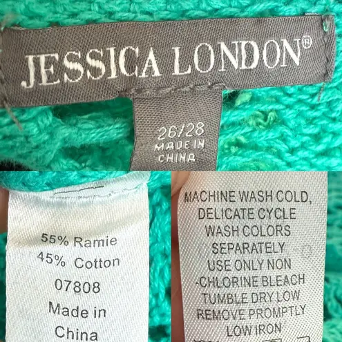 Jessica London Womens Duster Teal Crochet Short Sleeve Plus Size 26/28